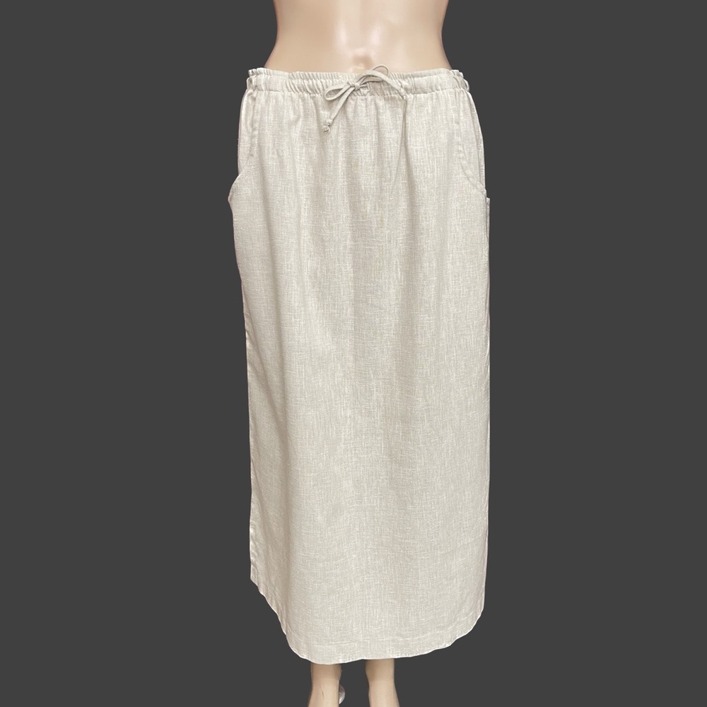 Vintage Cactus Flower Linen Drawstring Pocket Skirt Size Medium